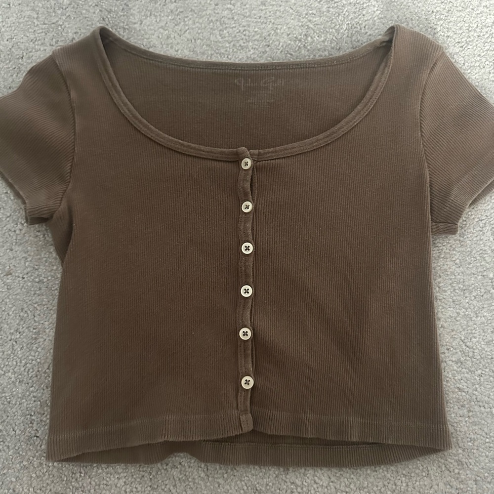 Brandy Melville Brown Button-Down Crop Top